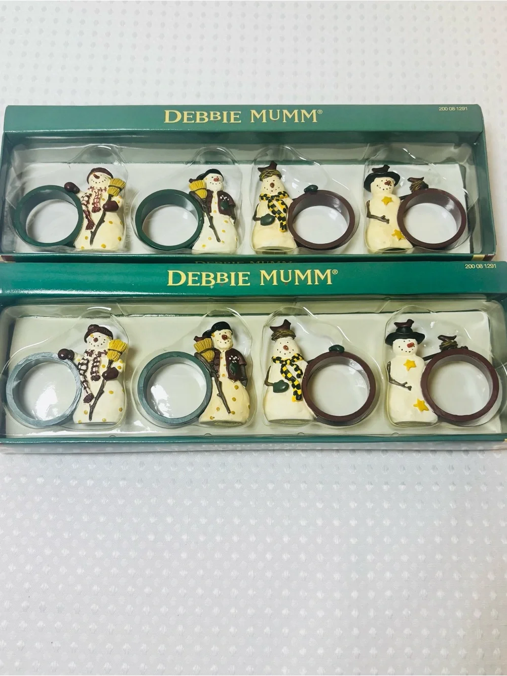 VTG Debbie Mumm Snowman Napkin Rings Set of 8 Christmas Holiday Table Decor